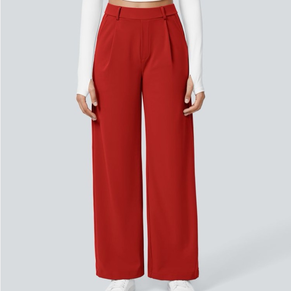 Halara Flex Day Stretch High Waisted Straight Leg Work Pants in Poppy Orange M